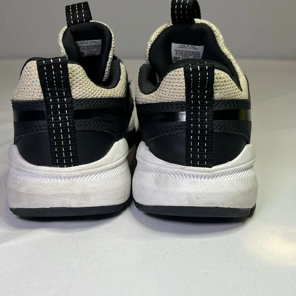 Size 2 Girls Reebok XT Sprinter Slip‎ On Shoes Black Glitter Youth Big Sneakers